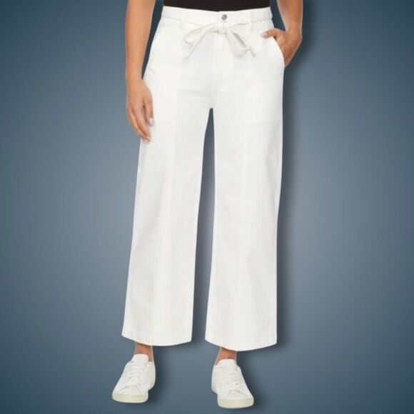 Hudson Jeans Women Wide-Led White Pants Premium Stretch Denim in Trendy Size 10 - Picture 4 of 15